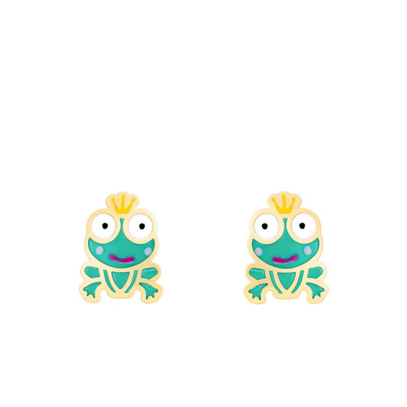 Boucles d'Oreilles Grenouille en Or Jaune & Email - Bambins