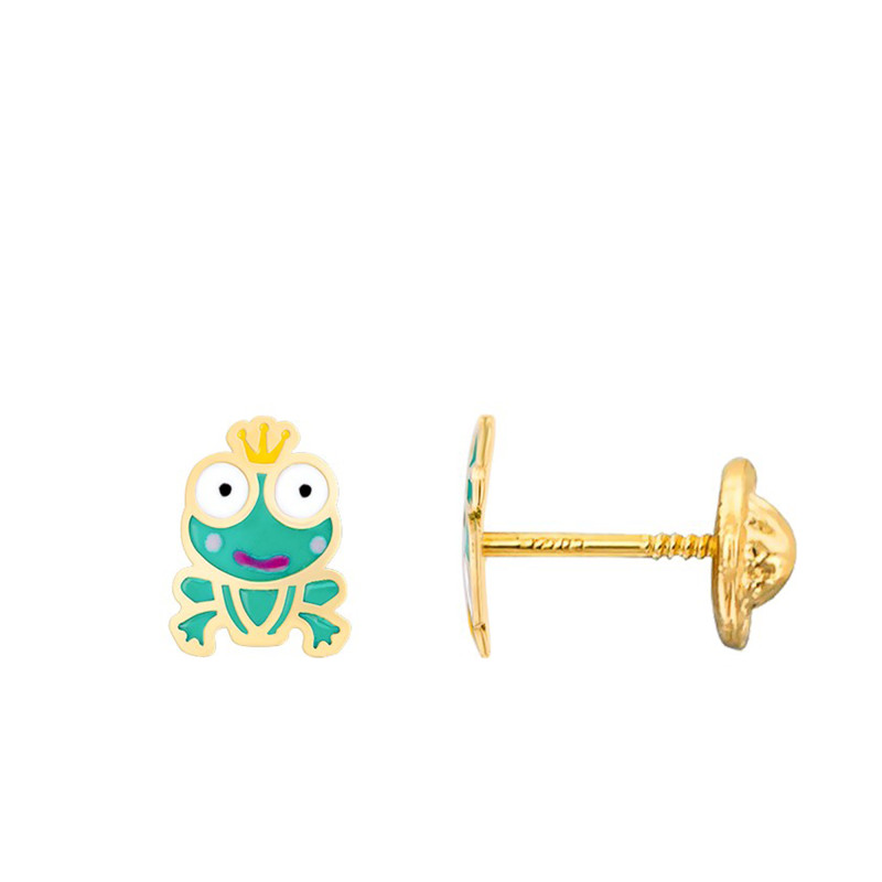 Boucles d'Oreilles Grenouille en Or Jaune & Email - Bambins
