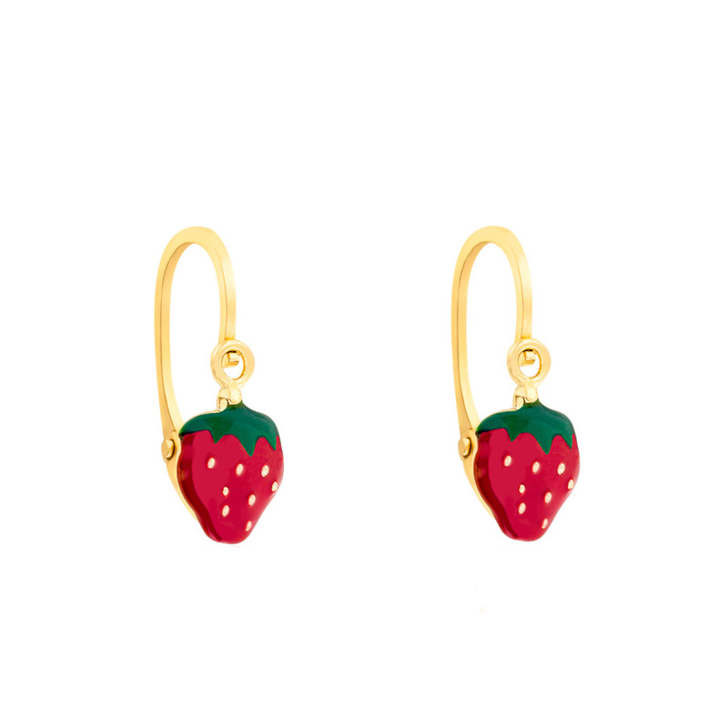 Boucles d'Oreilles Fraise en Or Jaune 375 - Bambins
