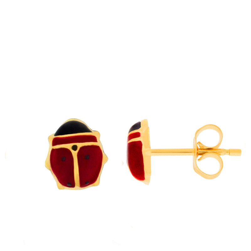Boucles d'Oreilles Coccinelle Rouge en Or Jaune 750 - Bambins