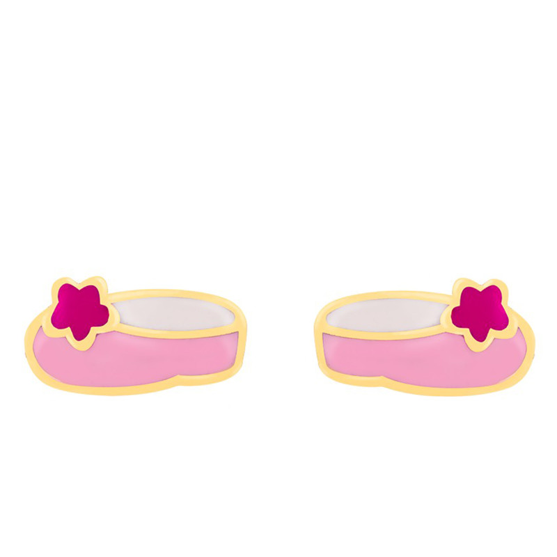Boucles d'Oreilles Ballerines Roses en Or Jaune & Email - Bambins