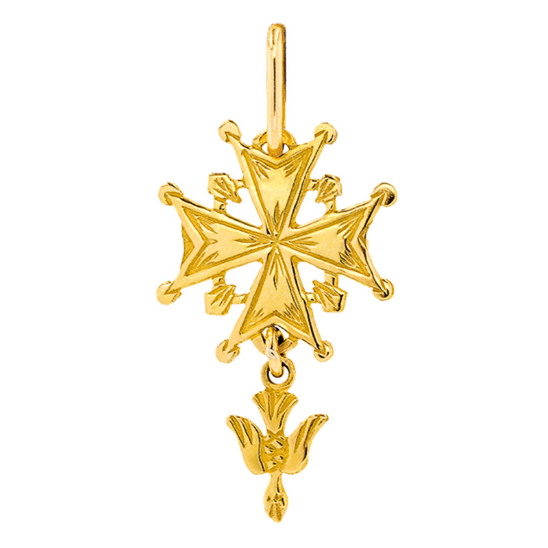Croix Huguenote en Or Jaune 750, Dimension 10 x 20 mm - Augis