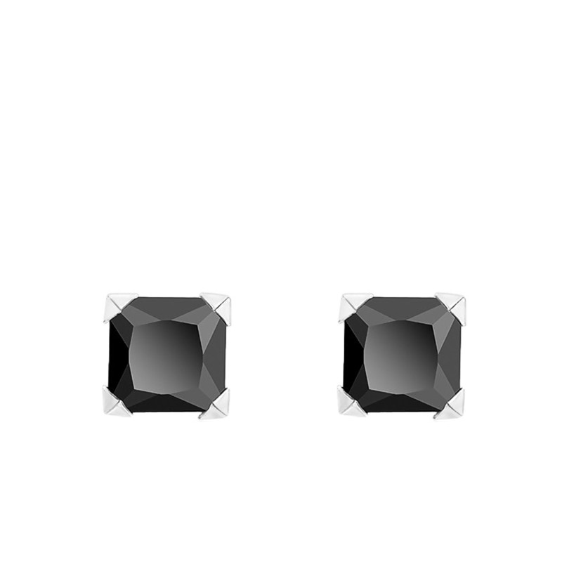 Boucles d'Oreilles en Or Blanc 375 & Oxyde Noir Carré Mini - Allegoria