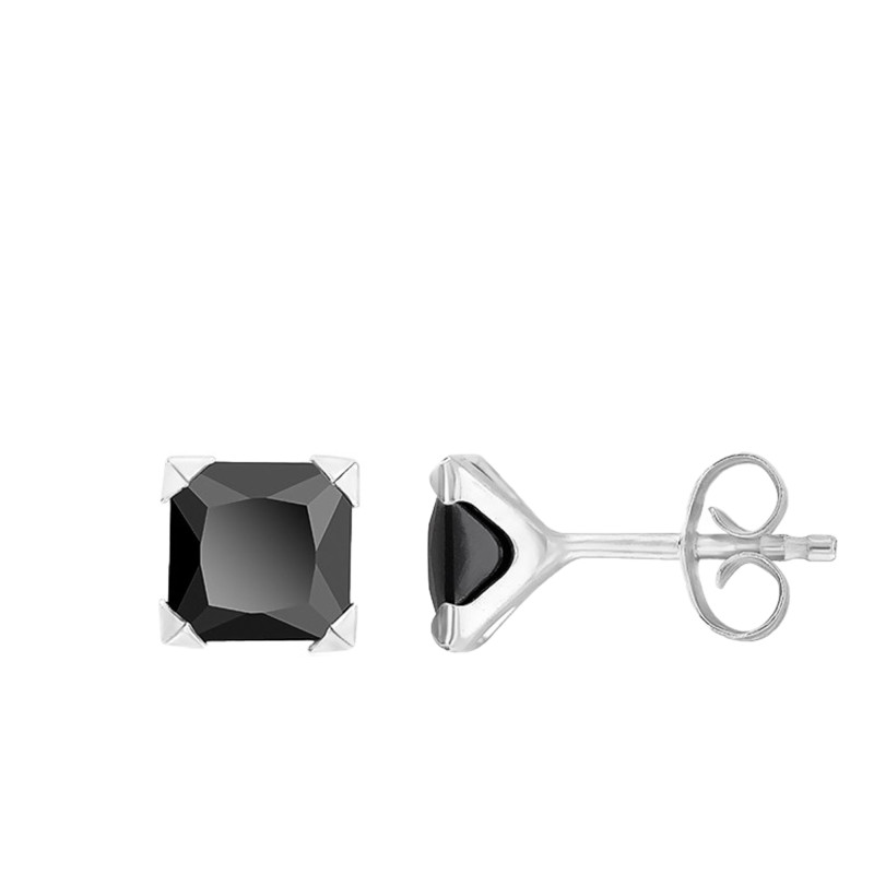 Boucles d'Oreilles en Or Blanc 375 & Oxyde Noir Carré Mini - Allegoria
