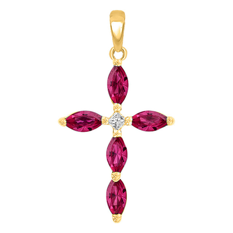 Croix en Or Jaune 375 & Diamant et Rubis - Orphée