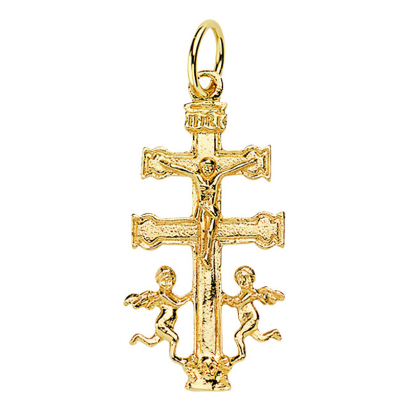 Croix Caravaca en Or Jaune 750, Largeur 24 mm - Lumiosa