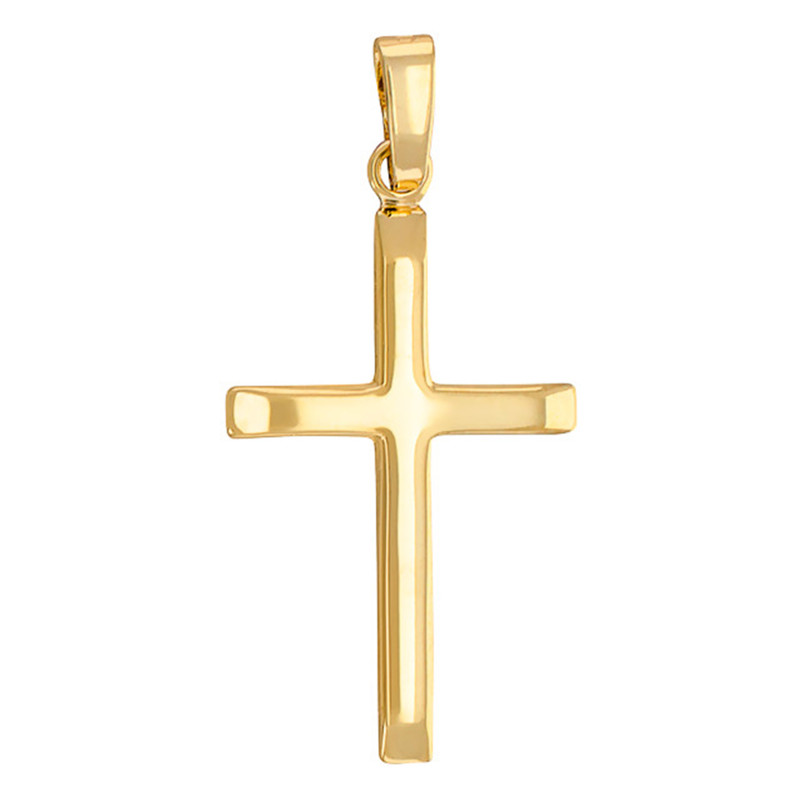 Pendentif Croix Creuse Bords Aplatis en Or Jaune 750 - Vandona