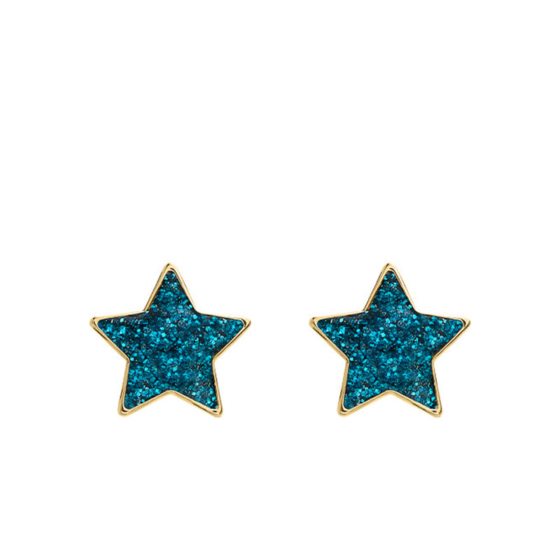 PROMO Boucles d'Oreilles Étoiles Bleues en Or jaune 375 & Laque - Bambins OCARAT.COM BIJOUTERIE N°1