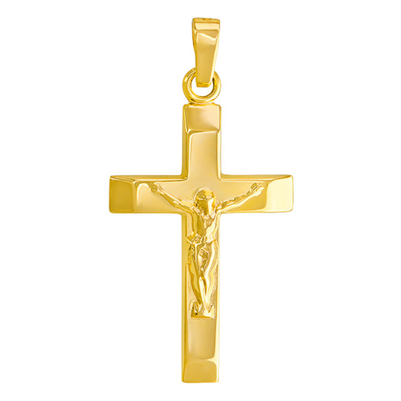 Pendentif Croix Christ Brillant en Or Jaune 375 - Vandona