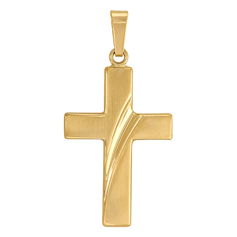 Pendentif Croix Effet Eraflure en Or Jaune 750 - Vandona