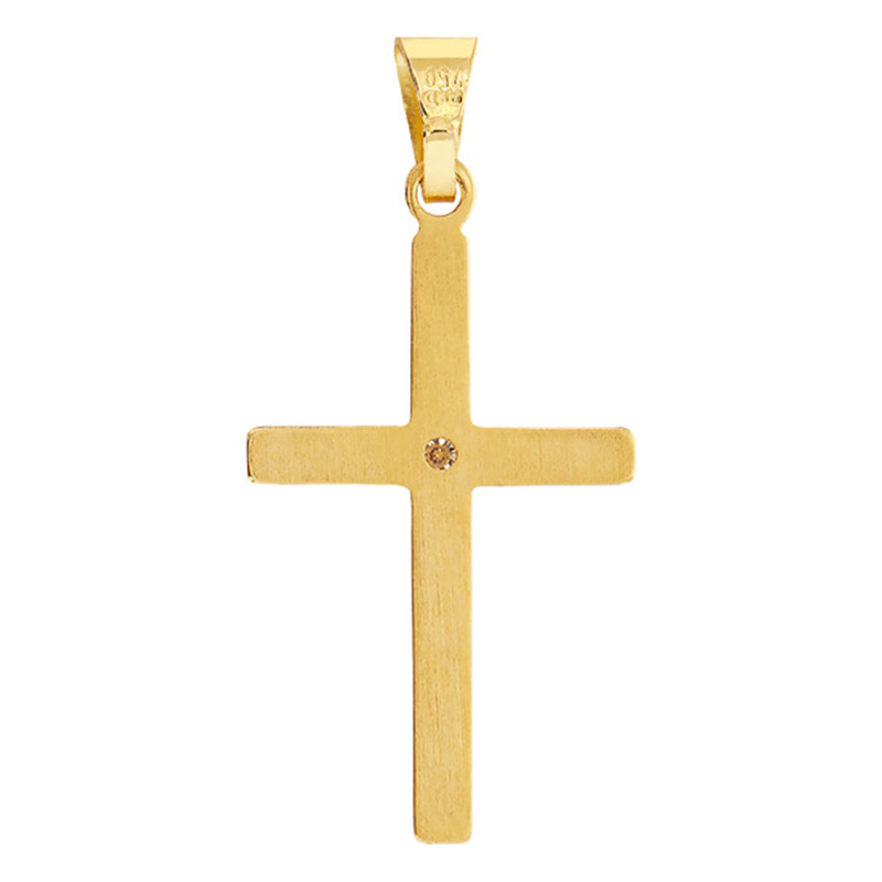 Pendentif Croix Bombée en Or Jaune 375 & Diamant 0,005 ct - W/P1 - Vandona