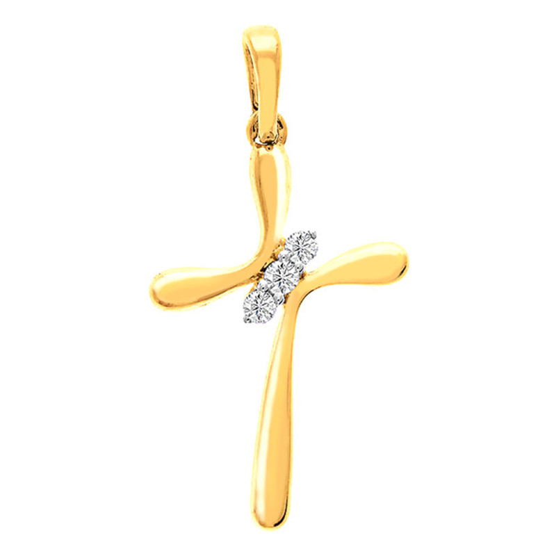 Pendentif Croix Abstrait en Or Jaune 375 & Diamants 0,04 ct - Juweel
