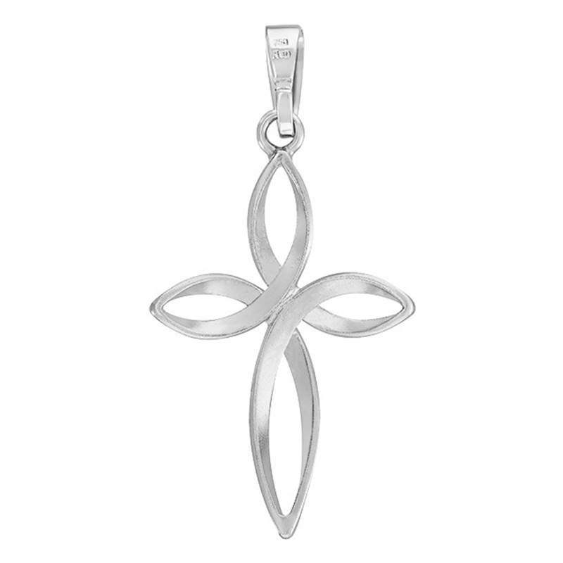 Pendentif Croix Fleur en Or Blanc 375 - Vandona
