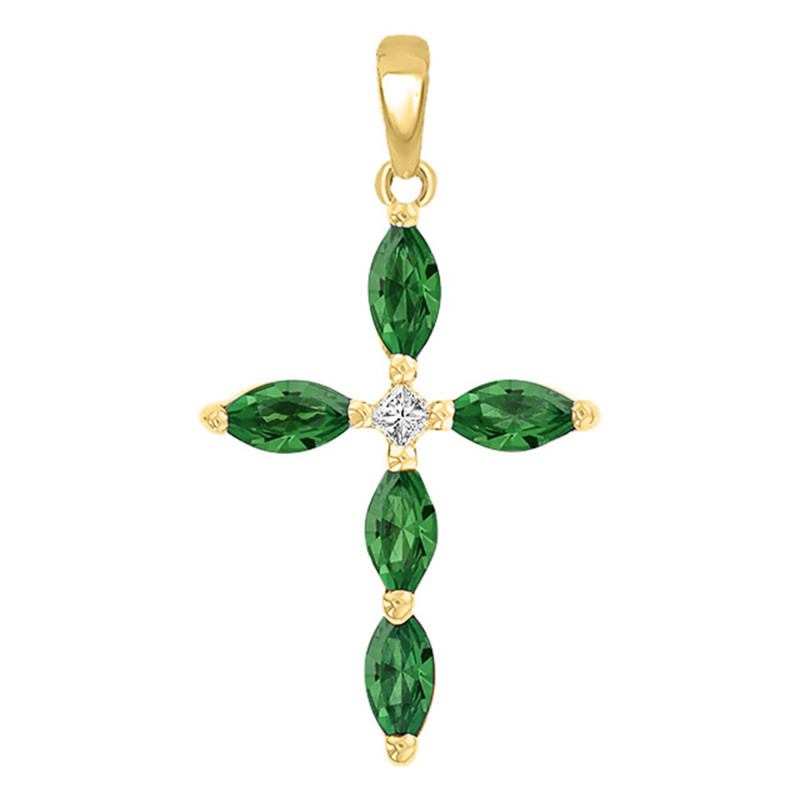 Croix en Or Jaune 750 & Diamant et Emeraude - Orphée