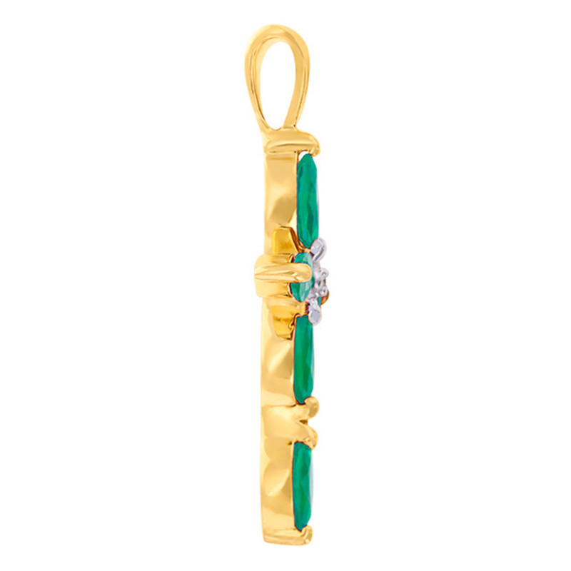 Croix en Or Jaune 750 & Diamant et Emeraude - Orphée