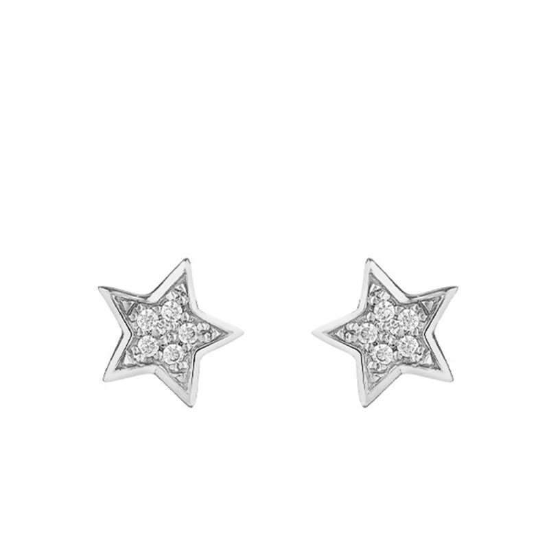 Boucles d'Oreilles Puces Etoile en Or Blanc 750 & Oxydes de Zirconium - Bambins