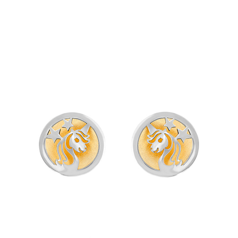Boucles d'Oreilles Licorne en Ors Blanc et Jaune 375 - Bambins