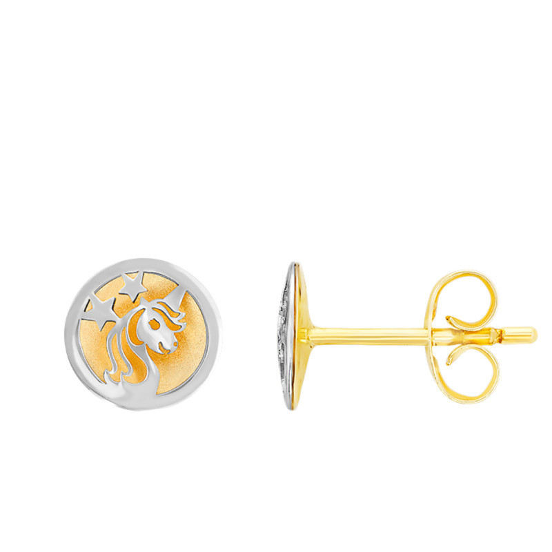Boucles d'Oreilles Licorne en Ors Blanc et Jaune 375 - Bambins