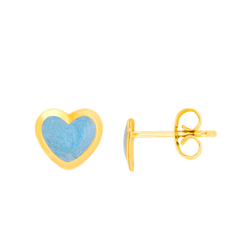 Boucles d'Oreilles Cœur Bleues en Or Jaune 375 - Bambins