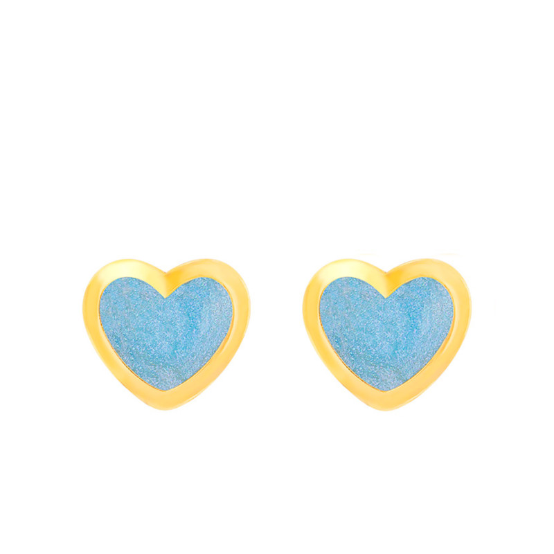 Boucles d'Oreilles Cœur Bleues en Or Jaune 375 - Bambins