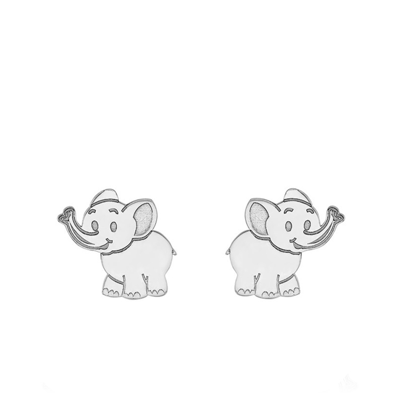 Boucles d'Oreilles Elephant en Or Blanc 375 - Bambins