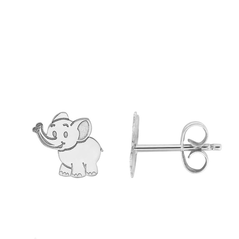 Boucles d'Oreilles Elephant en Or Blanc 375 - Bambins