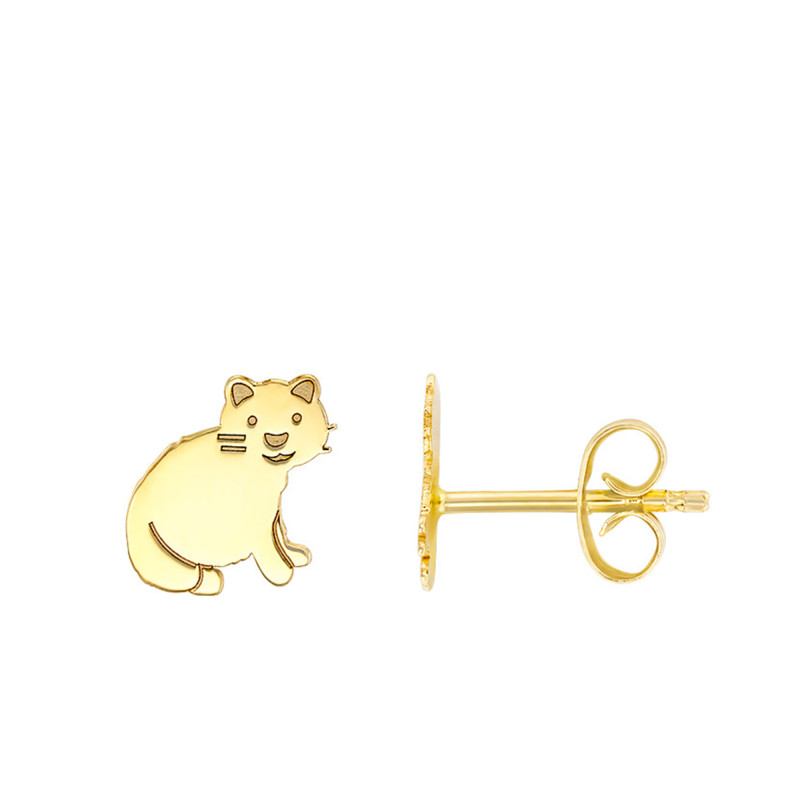 Boucles d'Oreilles Chat en Or Jaune 375 - Bambins