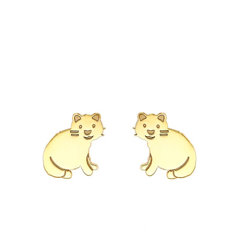 Boucles d'Oreilles Chat en Or Jaune 375 - Bambins