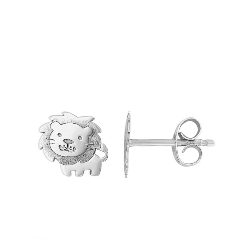 Boucles d'Oreilles Lion en Or Blanc 375 - Bambins