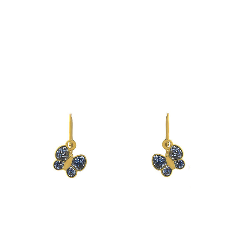Boucles d'Oreilles Papillon Pailletée en Or Jaune 375 & Laque - Bambins