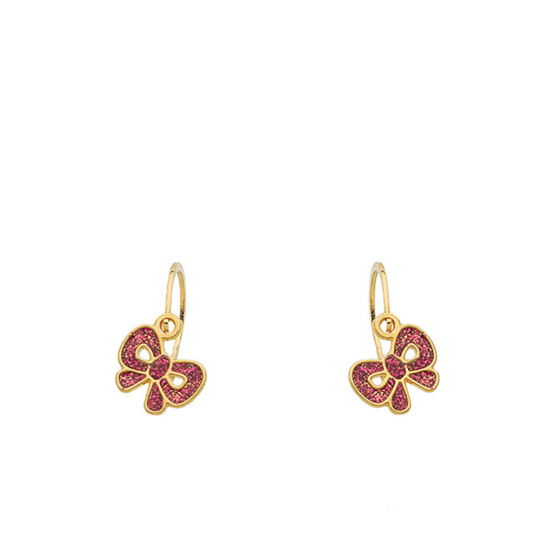 Boucles d'Oreilles Noeud Pailletée en Or Jaune 375 & Laque - Bambins