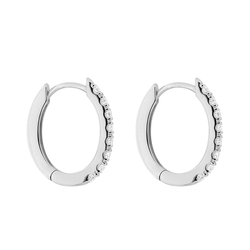 Boucles d'Oreilles Créoles en Or Blanc 375 & Diamants de Synthèse 0,15 ct ou 0,30 ct - Emanessence