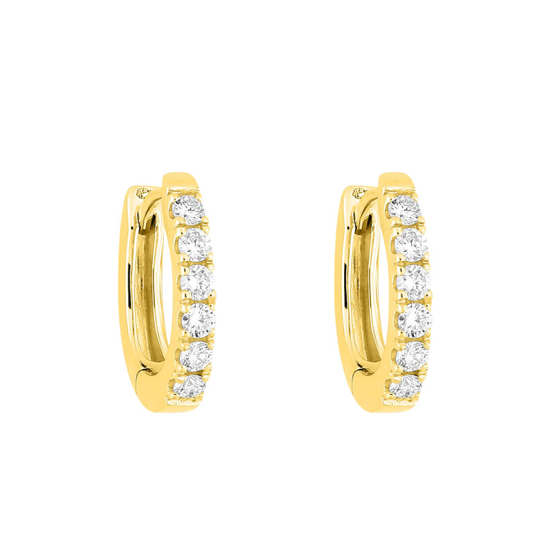 Boucles d'Oreilles Créoles en Or Jaune 375 & Diamants de Synthèse 0,15 ct ou 0,30 ct - Emanessence
