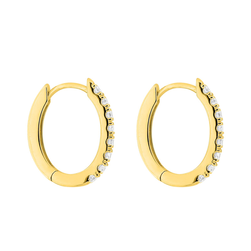 Boucles d'Oreilles Créoles en Or Jaune 375 & Diamants de Synthèse 0,15 ct ou 0,30 ct - Emanessence