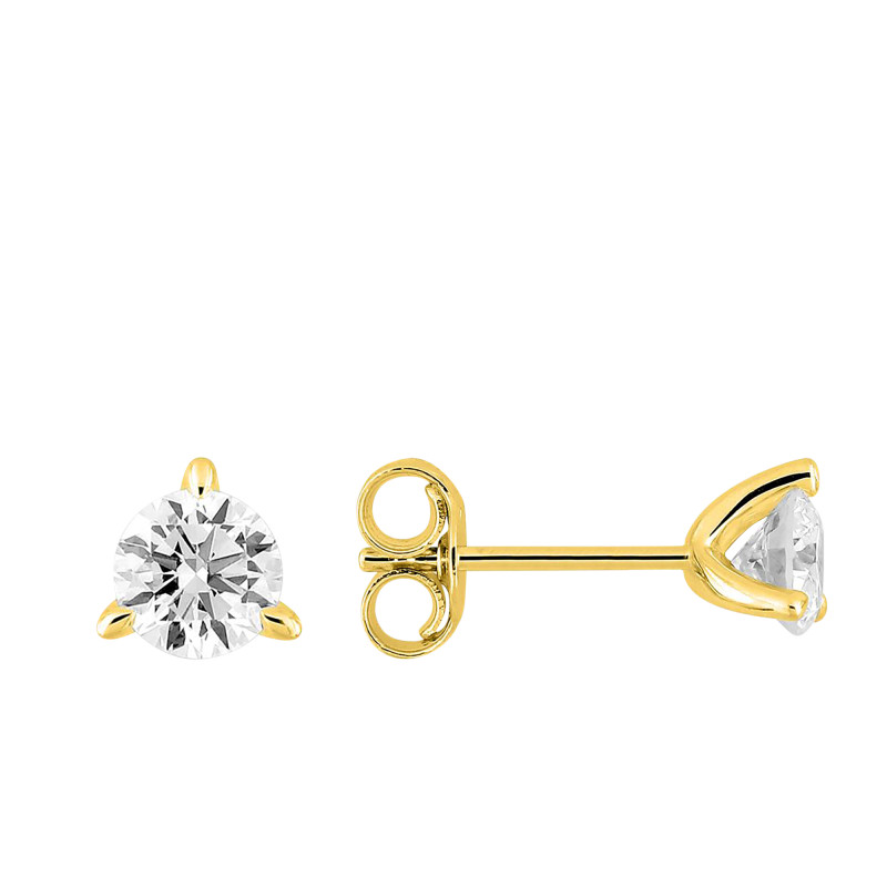 Boucles d'Oreilles en Or Jaune 375 & Diamants de Synthèse 0,10 ct à 0,50 ct - Emanessence