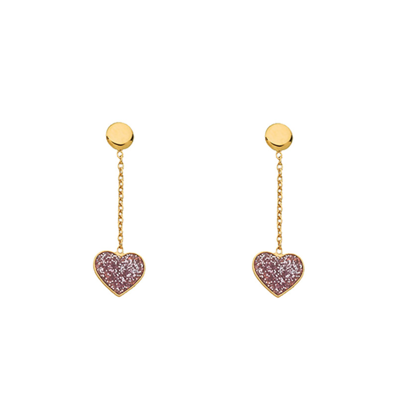 Boucles d'Oreilles Coeur Pailleté en Or Jaune 375 - Bambins