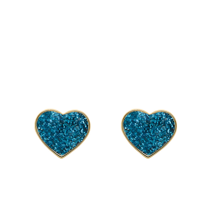 Boucles d'Oreilles Coeurs Bleus en Or Jaune 375 & Laque - Bambins