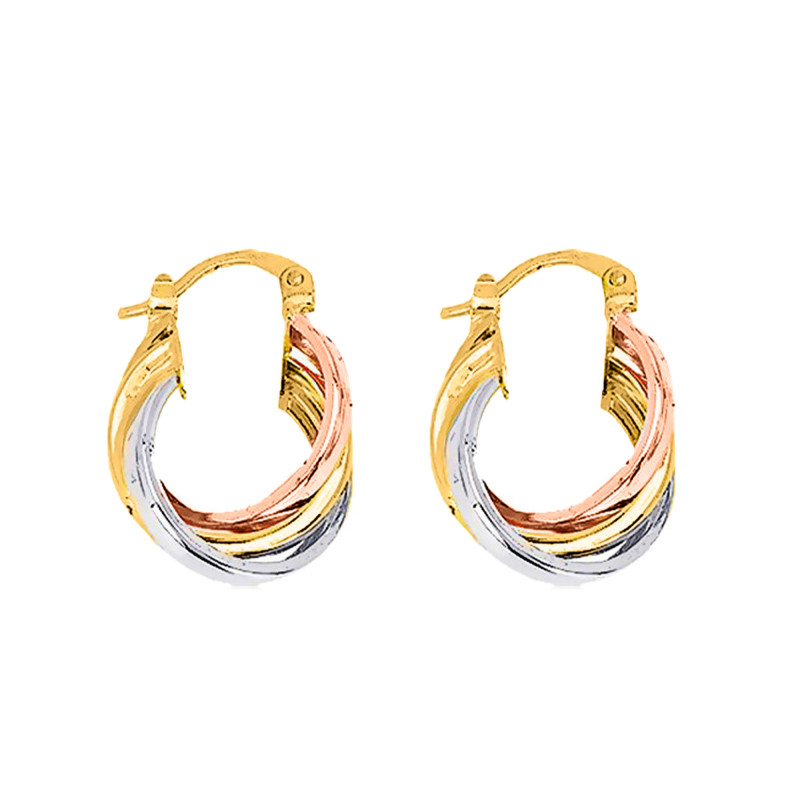 Boucles d'Oreilles Créoles en 3 Ors 750, Diamètre 14 mm - Emanessence