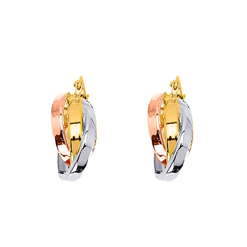 Boucles d'Oreilles Créoles en 3 Ors 750, Diamètre 14 mm - Emanessence