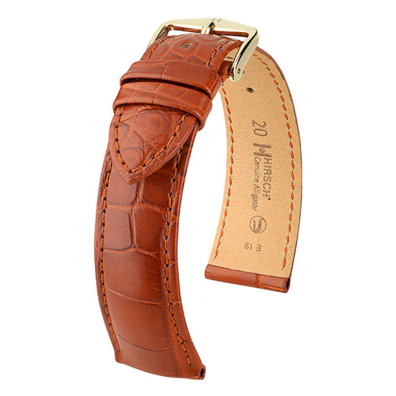 Bracelet de montre Genuine Alligator Marron Doré Mat 10200779 - Hirsch