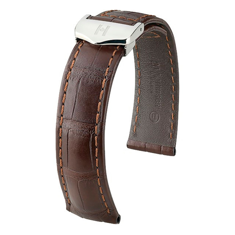 Bracelet Cuir Speed Alligator Brun Foncé Mat 07407417 19mm à 22mm - Hirsch