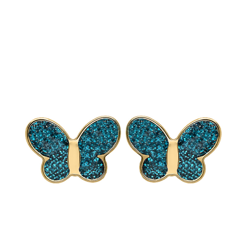 Boucles d'Oreilles Papillons Bleues en Or Jaune 375 & Laque - Bambins