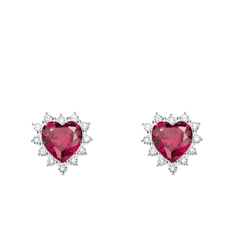Boucles d'Oreilles Valentine Heart en Argent 92 & Oxydes de Zirconium Blancs et Rubis Lab-Grown - H2315-013-10 - Thomas Sabo