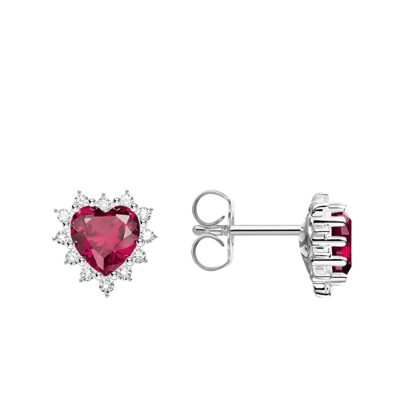 Boucles d'Oreilles Valentine Heart en Argent 92 & Oxydes de Zirconium Blancs et Rubis Lab-Grown - H2315-013-10 - Thomas Sabo