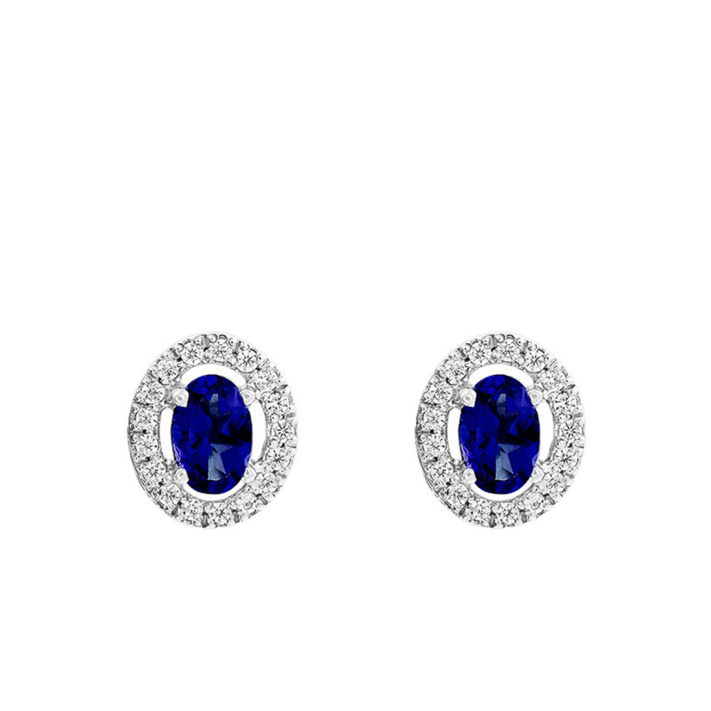 Boucles d'Oreilles en Or Blanc 750 & Diamants et Saphir - Aurora