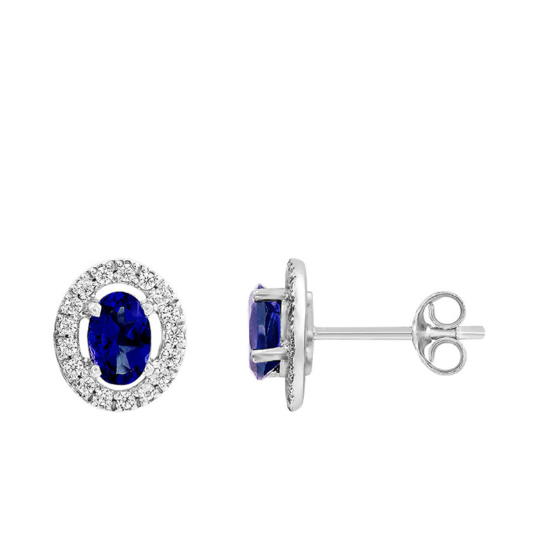 Boucles d'Oreilles en Or Blanc 750 & Diamants et Saphir - Aurora