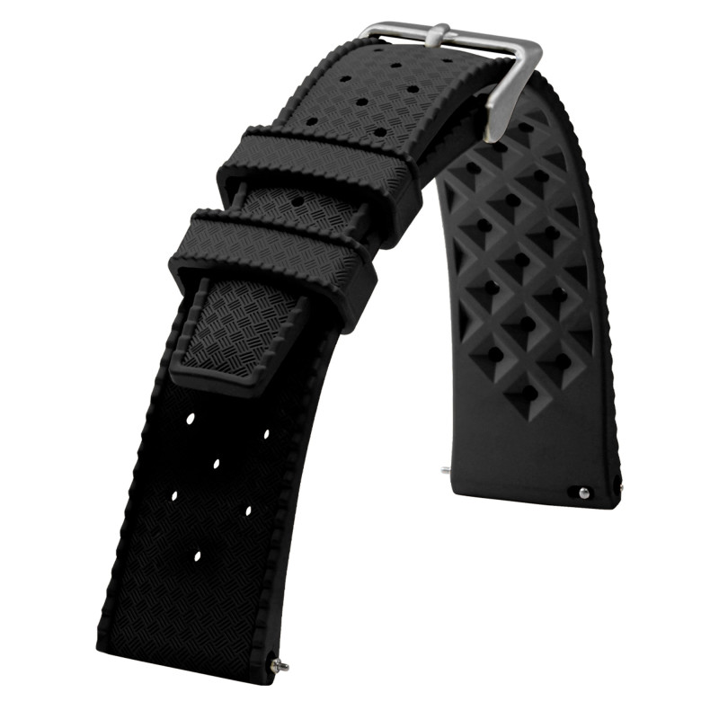 Bracelet de Montre Caoutchouc Tropic Noir en 18mm, 20mm ou 22mm - Bracelet Rochet