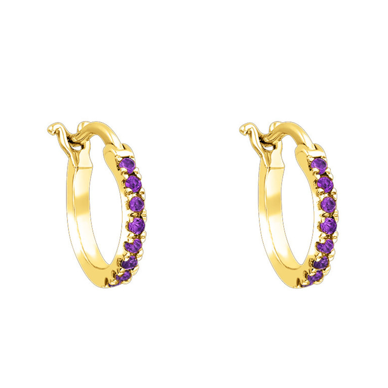 PROMO Boucles d'Oreilles Créoles en Or Jaune & Améthyste, Diamètre 11,5 mm - Aurora OCARAT.COM BIJOUTERIE N°1