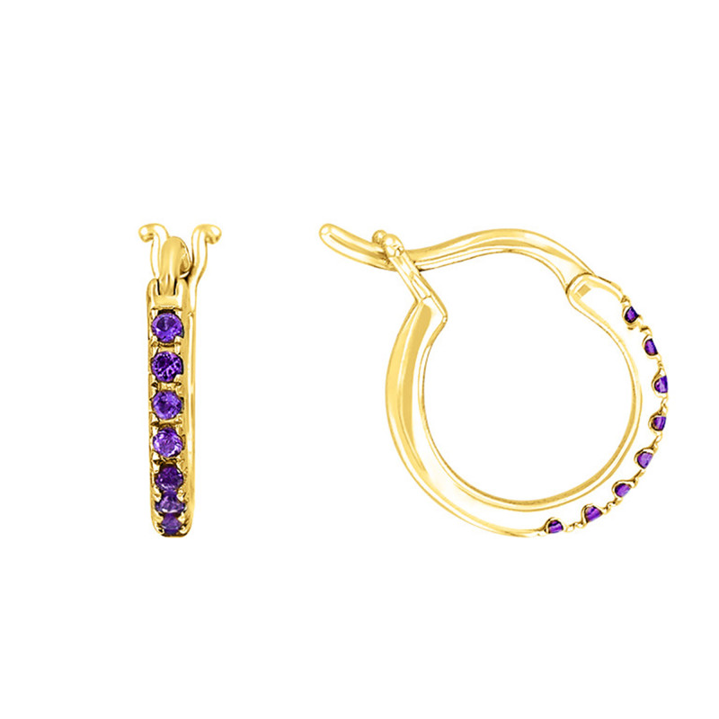 PROMO Boucles d'Oreilles Créoles en Or Jaune & Améthyste, Diamètre 11,5 mm - Aurora OCARAT.COM BIJOUTERIE N°1