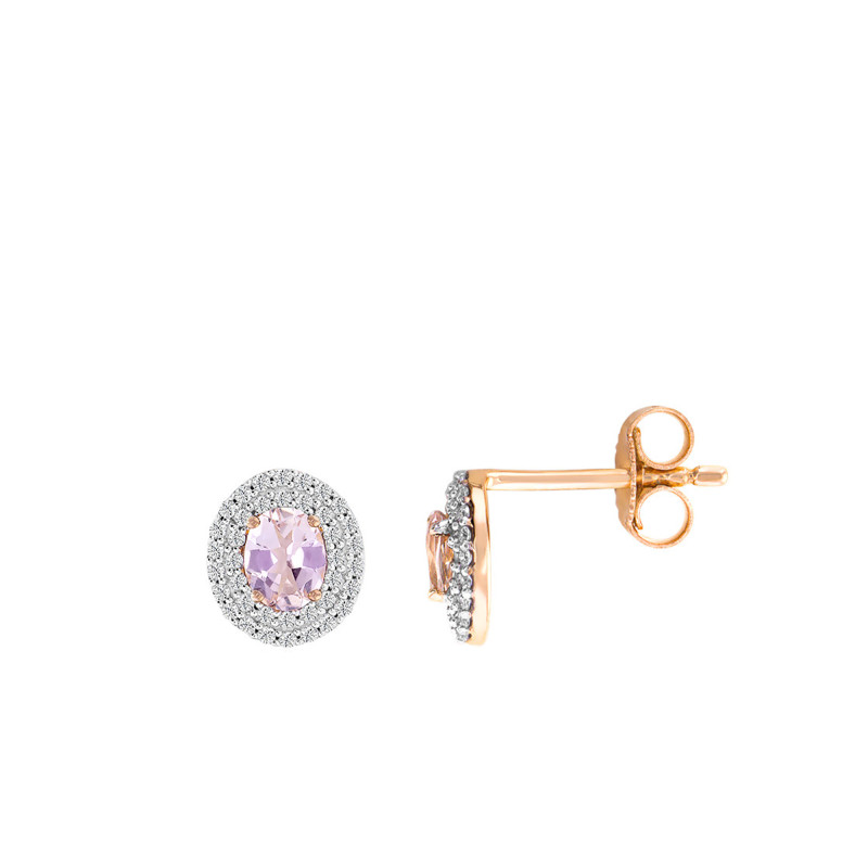 PROMO Boucles d'Oreilles Puces en Or Rose 375 ou 750 & Diamants et Morganite - Aurora OCARAT.COM BIJOUTERIE N°1